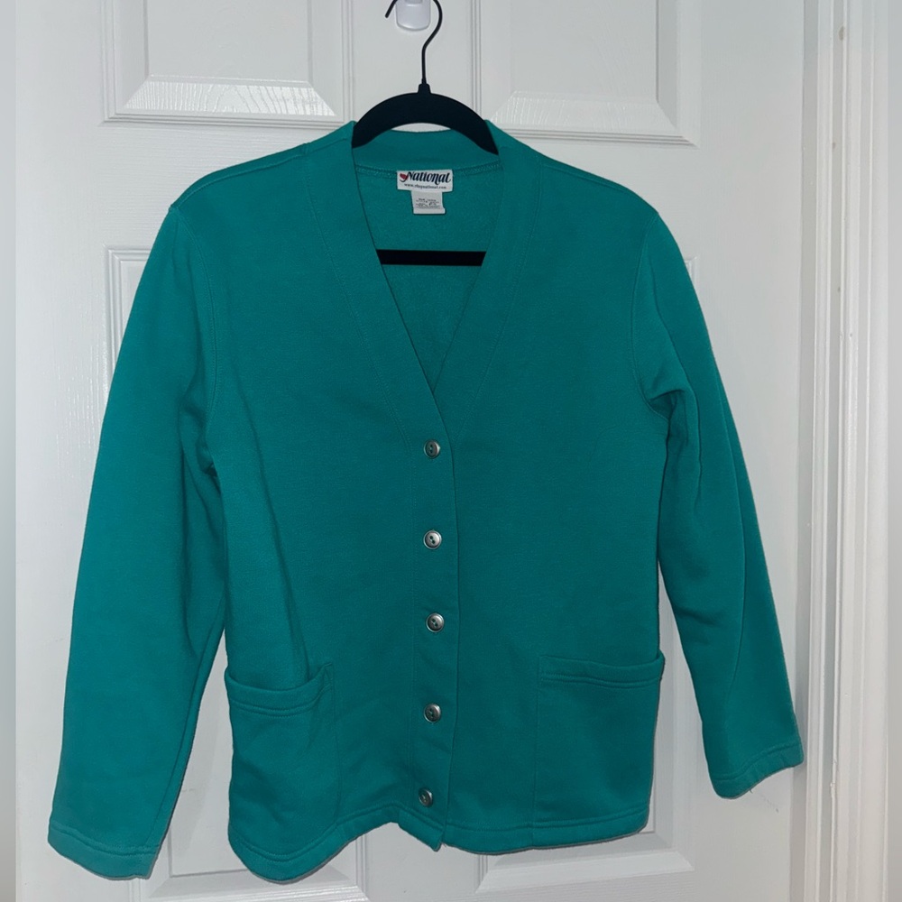 Teal Cardigan with Silver Buttons, Fleece lined